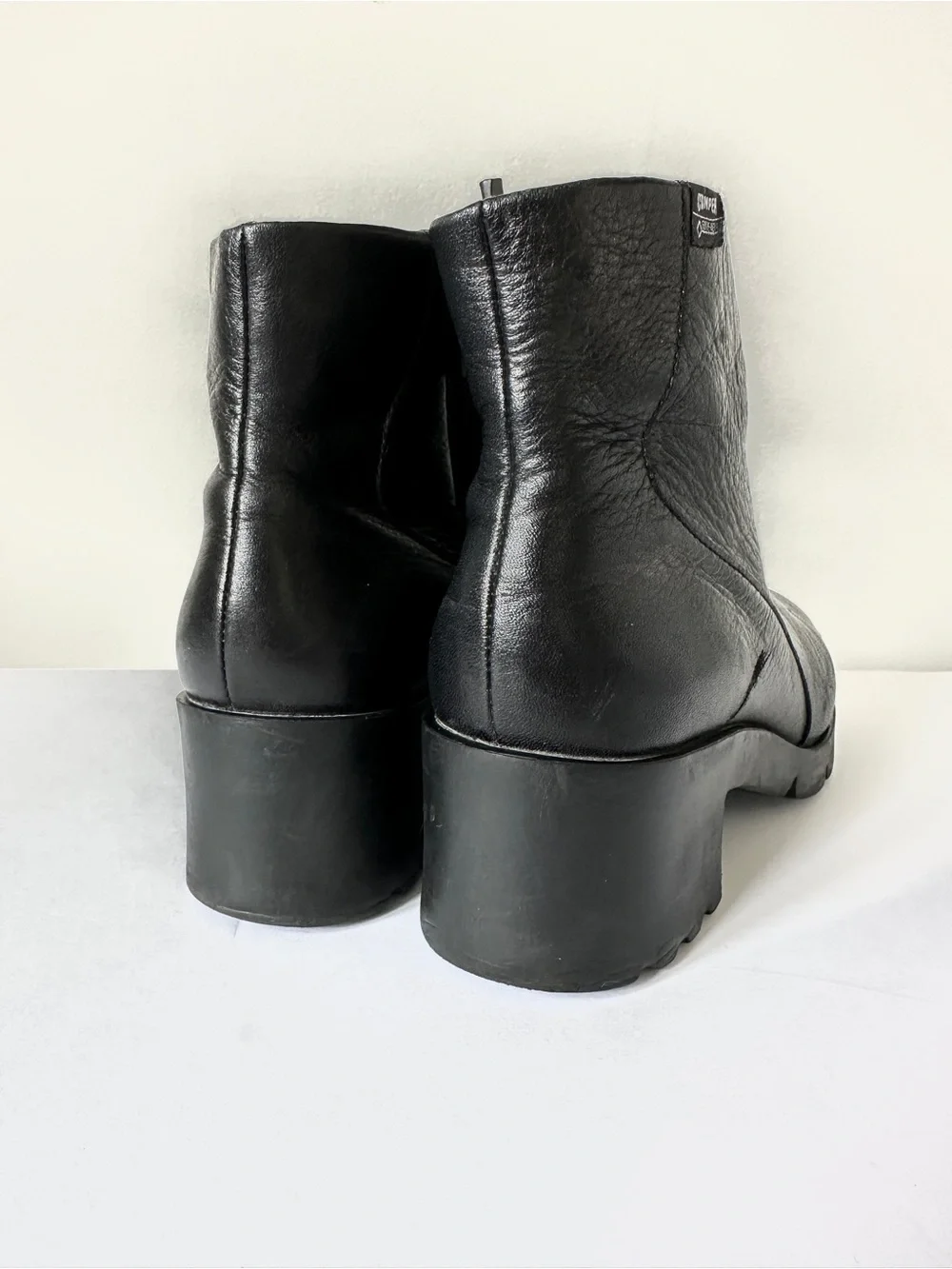Camper Black Leather Ankle Boots with Side Zip